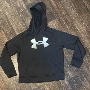 Under Armour Black Hoodie with White Logo - Medium